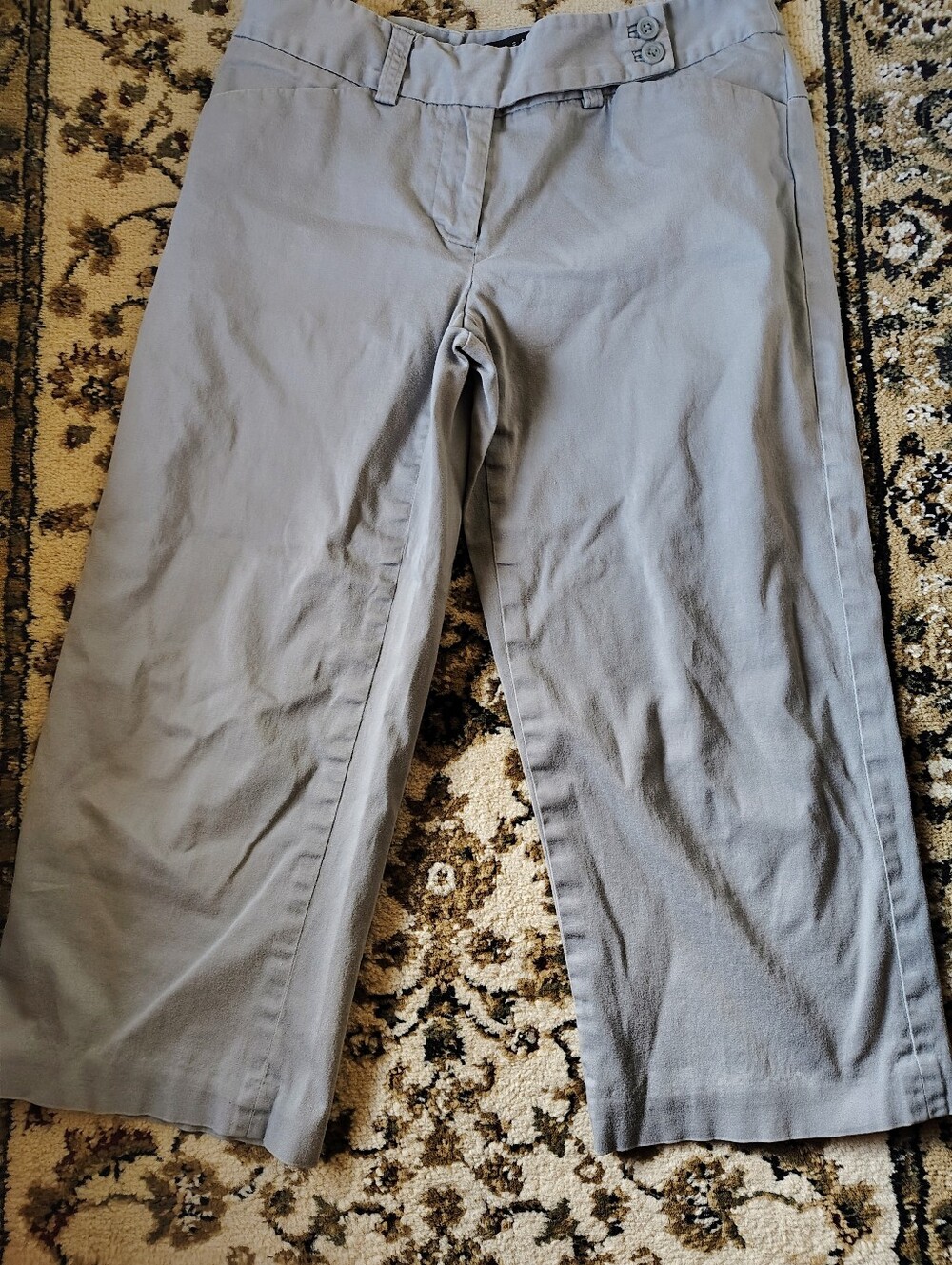 Apostrophe Women's Gray Capri Pants Size 2Cotton Twill Slim Stretch Pockets 19in